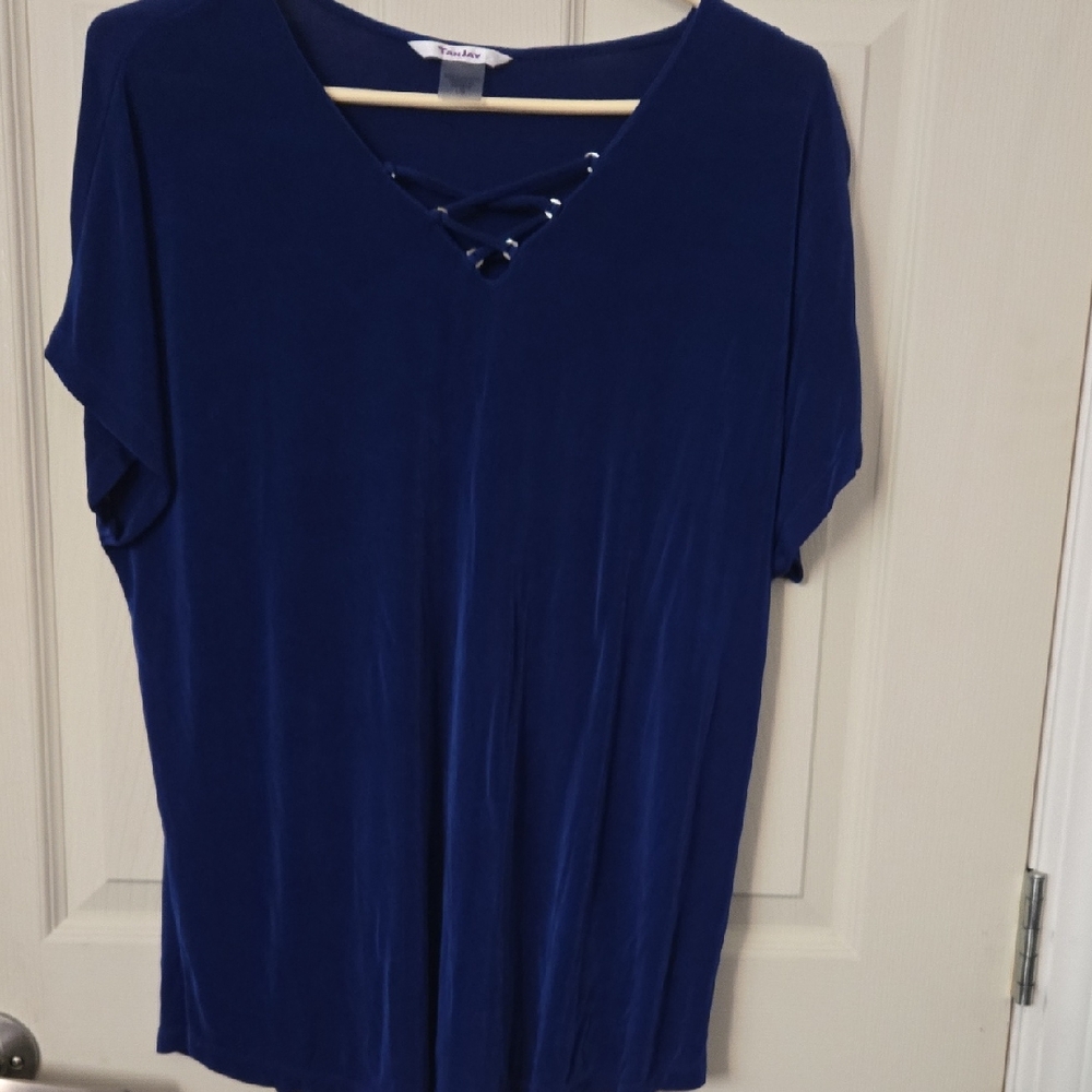 (#11) Deep Blue V-Neck Blouse